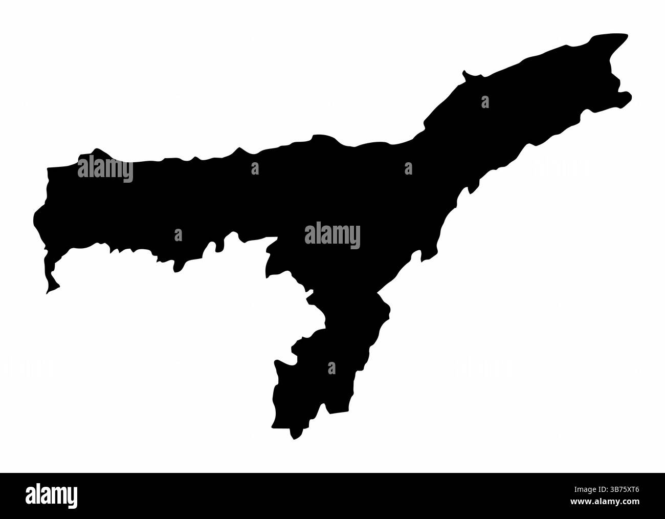 Carte silhouette de l'État d'Assam isolée sur fond blanc, Inde Illustration de Vecteur