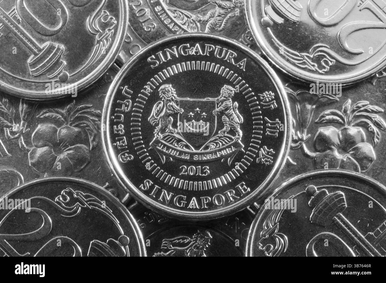 Différentes pièces de monnaie de Singapour en Asie Banque D'Images