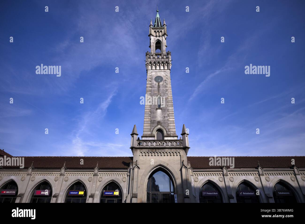Tour de gare gothique, gare ferroviaire, Constance, Bade-Wuertemberg, Allemagne, Europe Banque D'Images