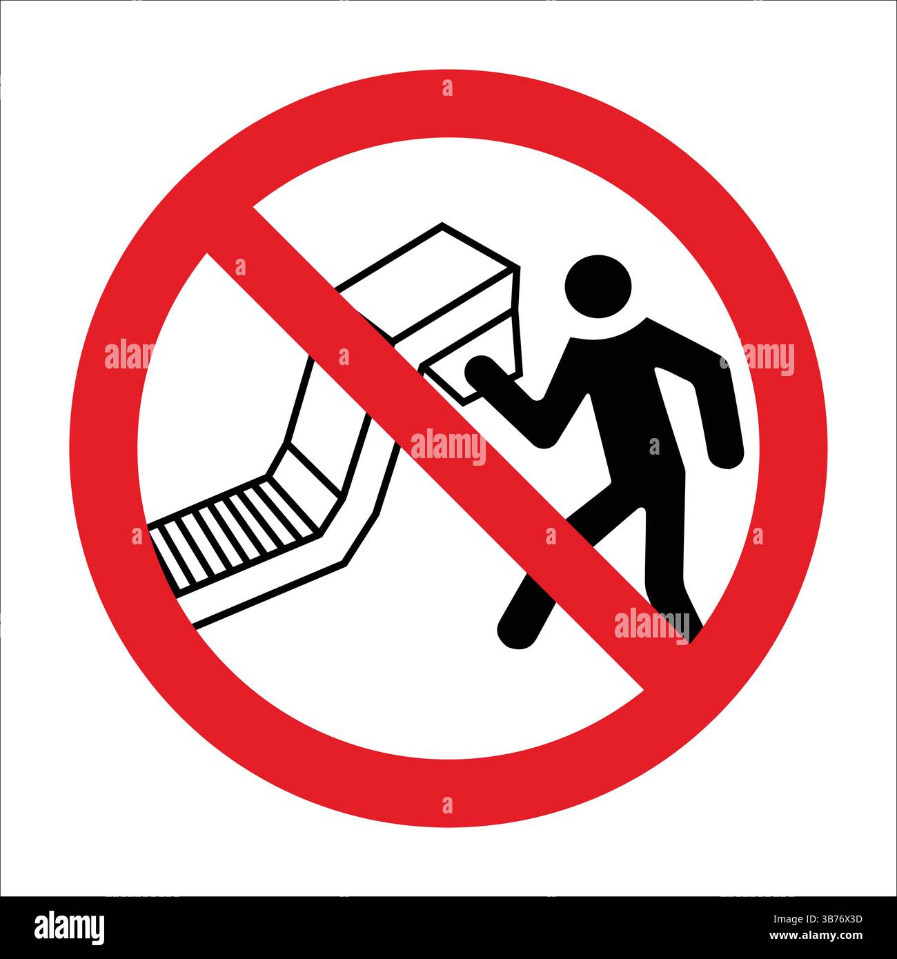 Panneau d'interdiction internationale interdisant de mettre la main dans le convoyeur pour des raisons de sécurité. Illustration de Vecteur