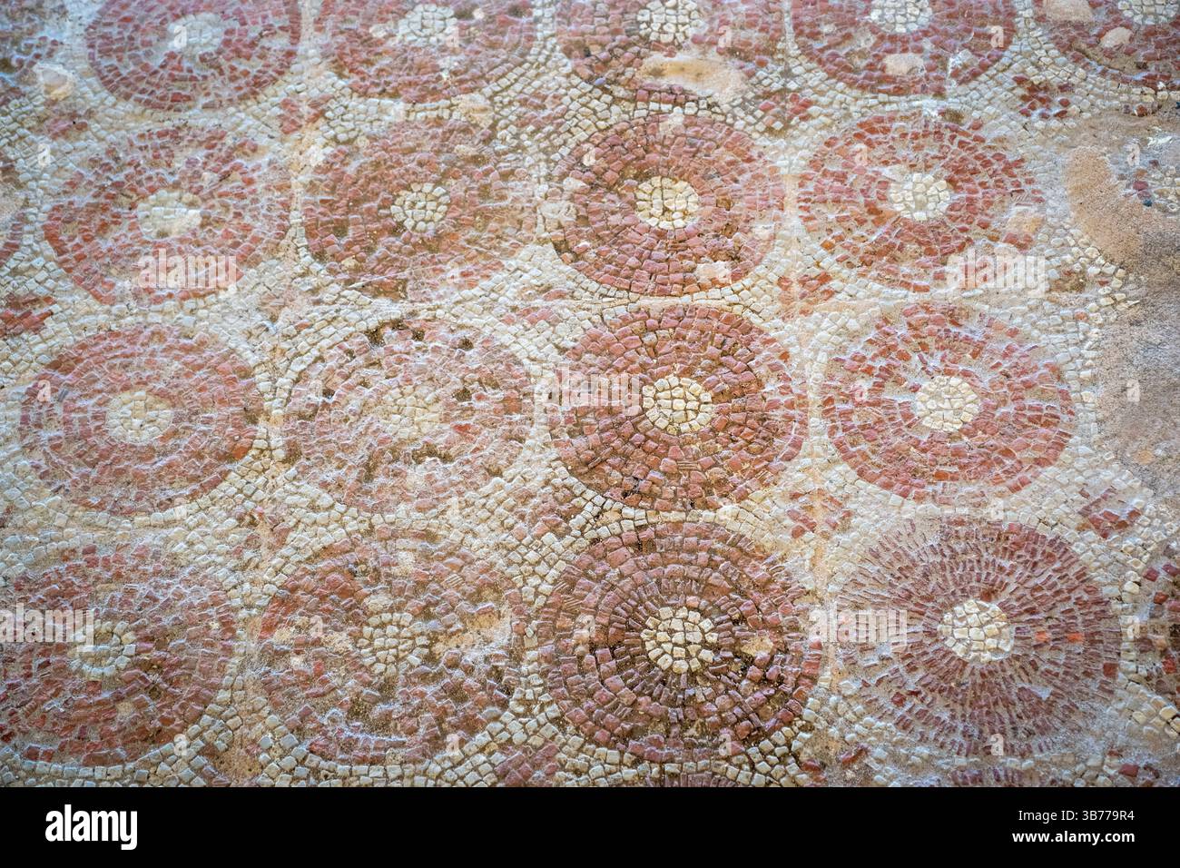 Mosaïque de sol, ruines romaines de Soloi, Karavostasi, Chypre du Nord. Banque D'Images