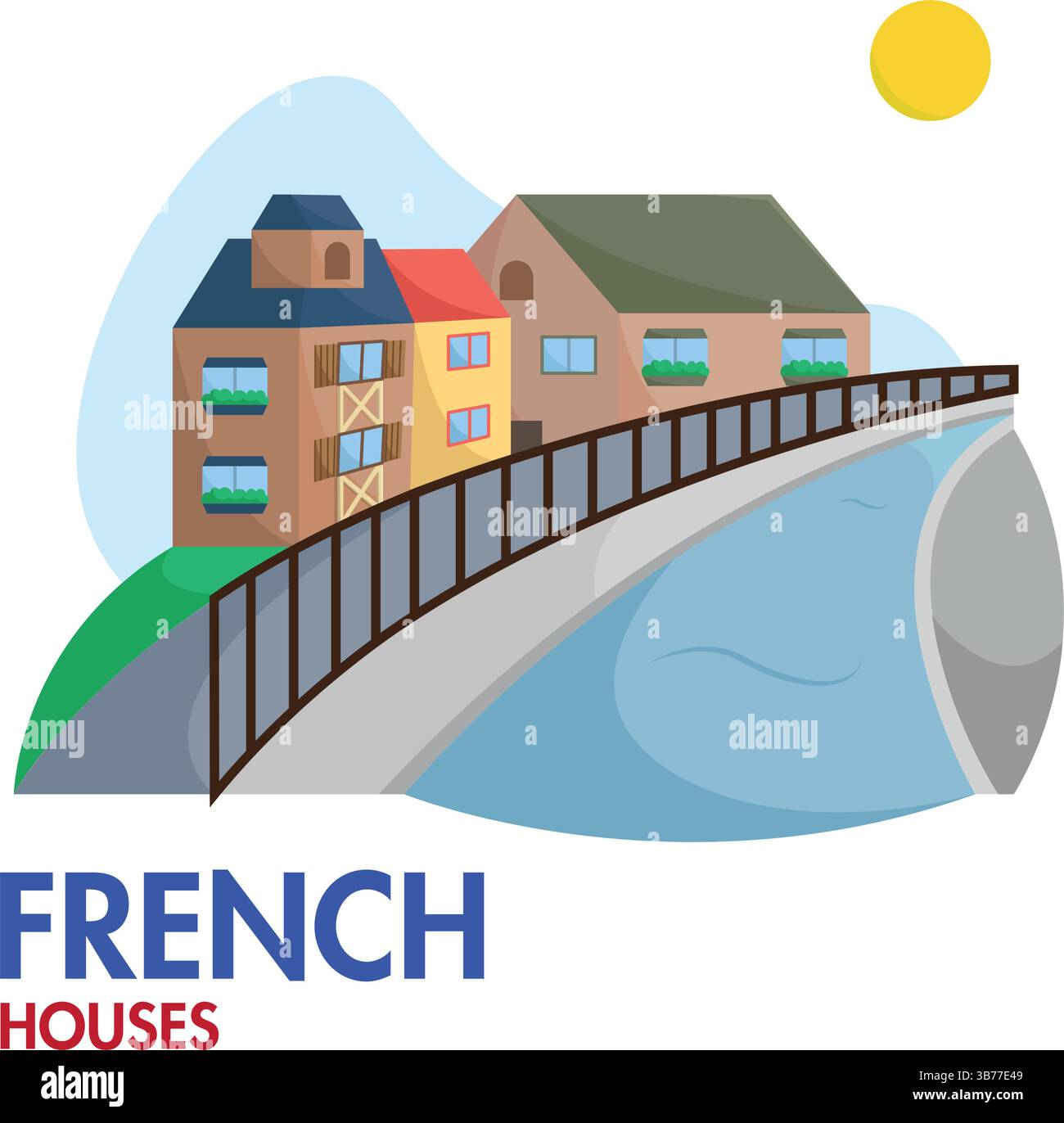 Maisons colorées par la rivière. Illustration vectorielle Illustration de Vecteur