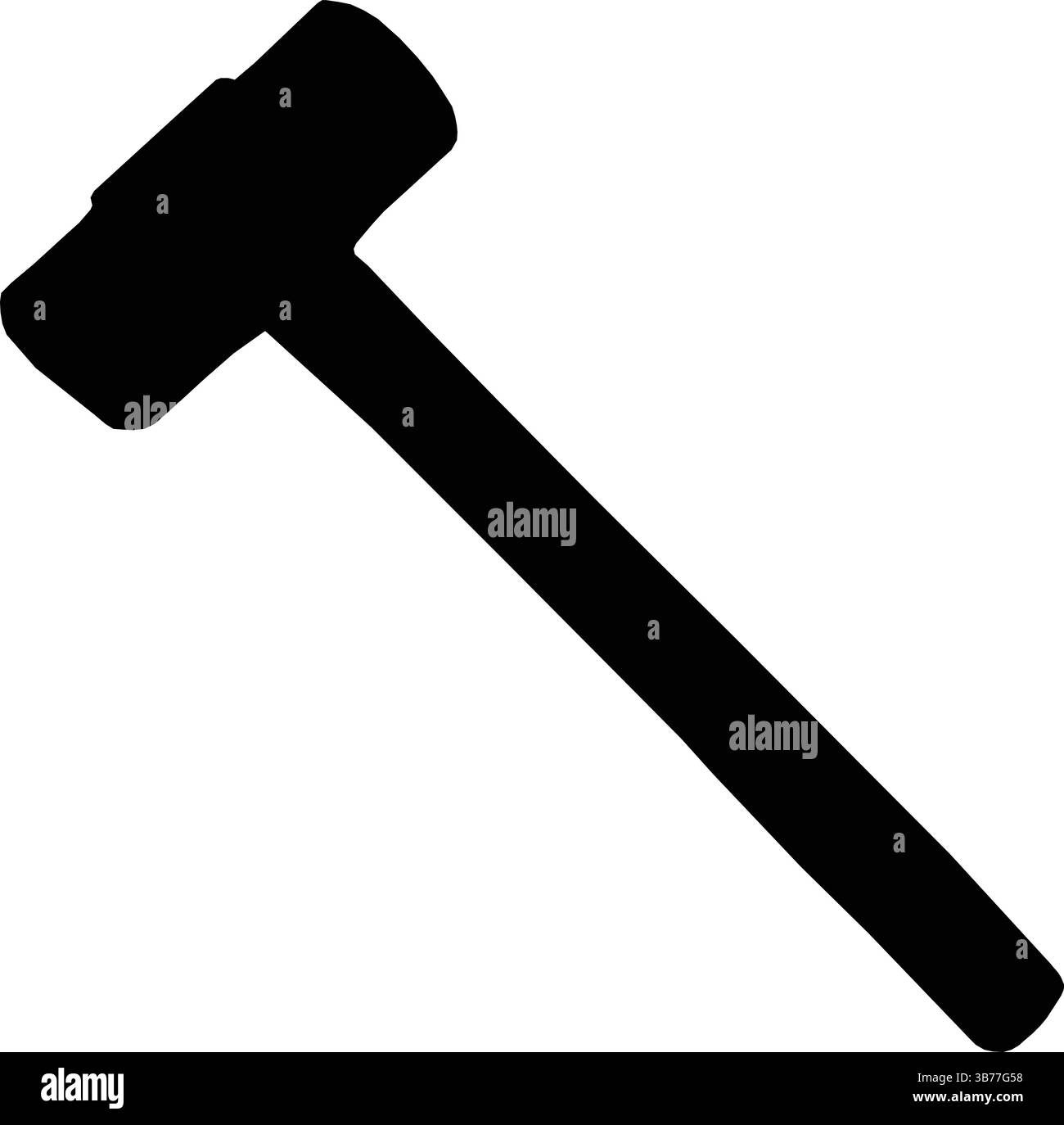 Silhouette d'un marteau de forge robuste avec un long manche et une tête rectangulaire, outil essentiel pour les travaux de démolition et de construction Illustration de Vecteur