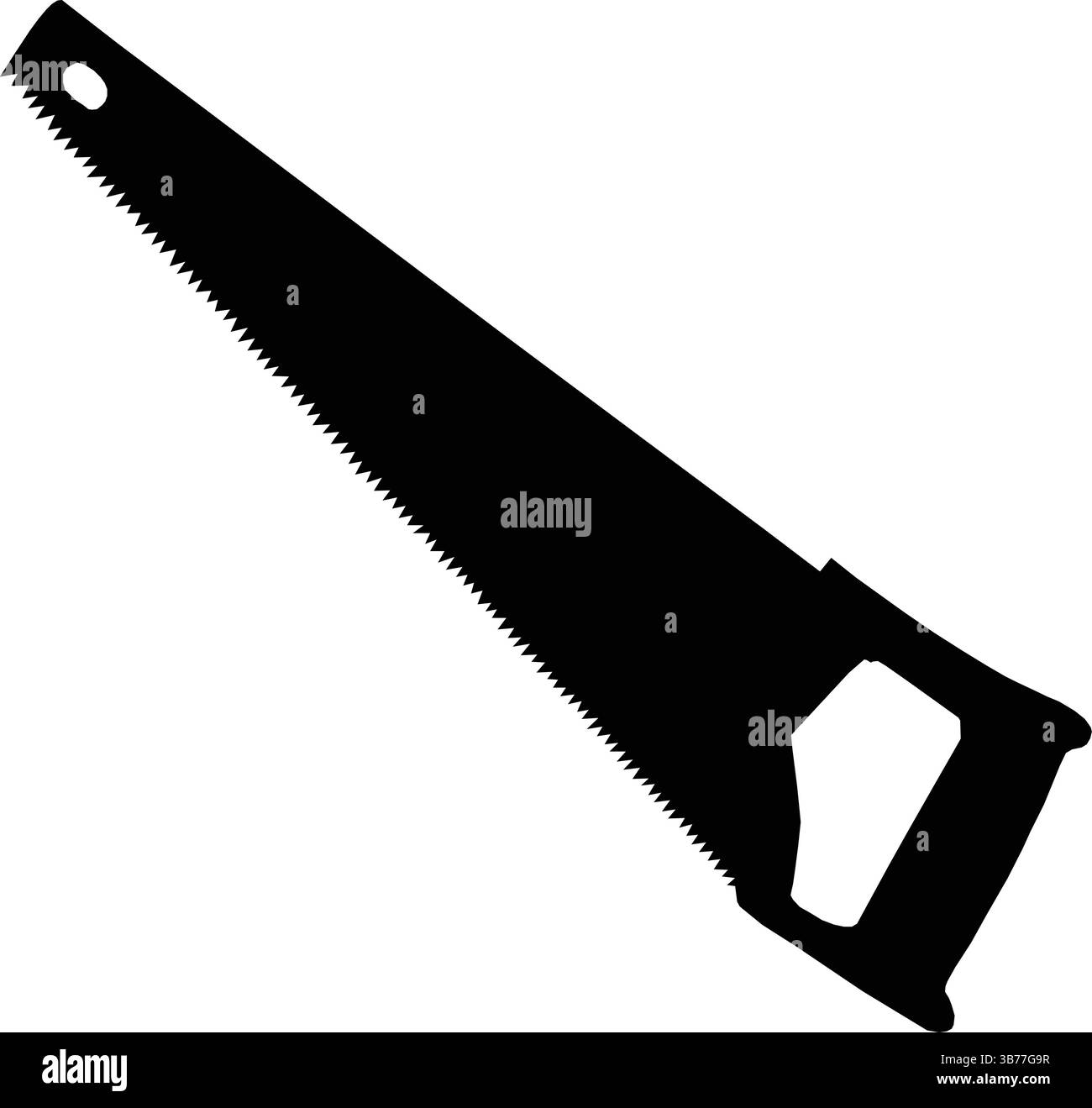 Silhouette d'une scie à main classique avec des dents pointues et une poignée, outil de travail du bois essentiel pour une coupe précise et un savoir-faire artisanal Illustration de Vecteur