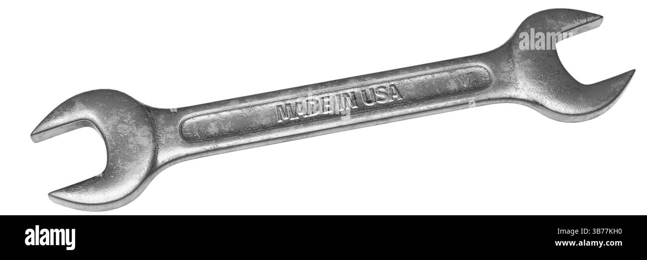 Une clé avec le texte « Made in USA » sur blanc pur pour une meilleure séparation. Concept pour les produits industriels fabriqués aux Etats-Unis. Banque D'Images
