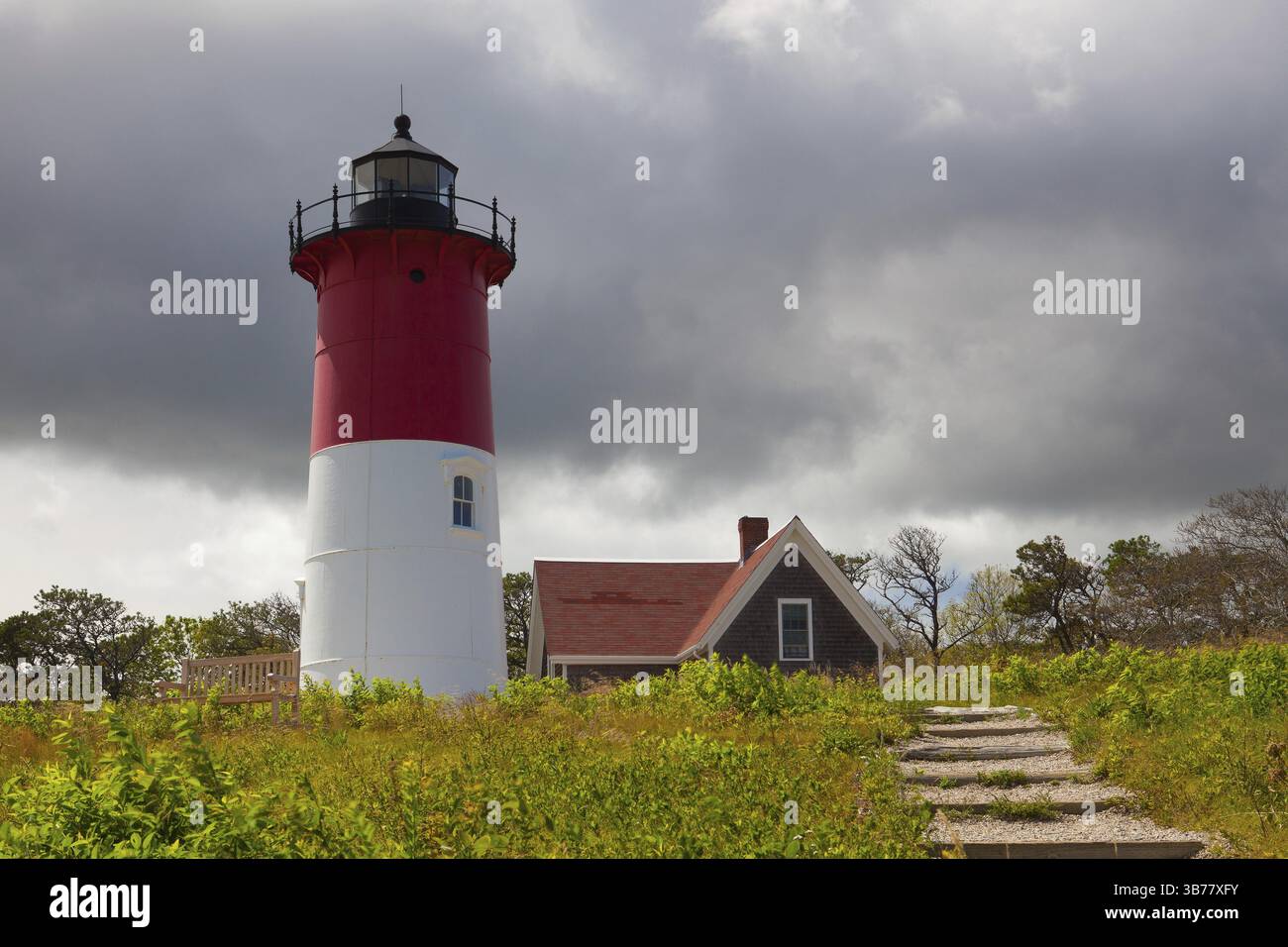 Phare de Nauset Light à Eastham, Cape Cod, Maine, Nouvelle-Angleterre, États-Unis, Amérique du Nord Banque D'Images