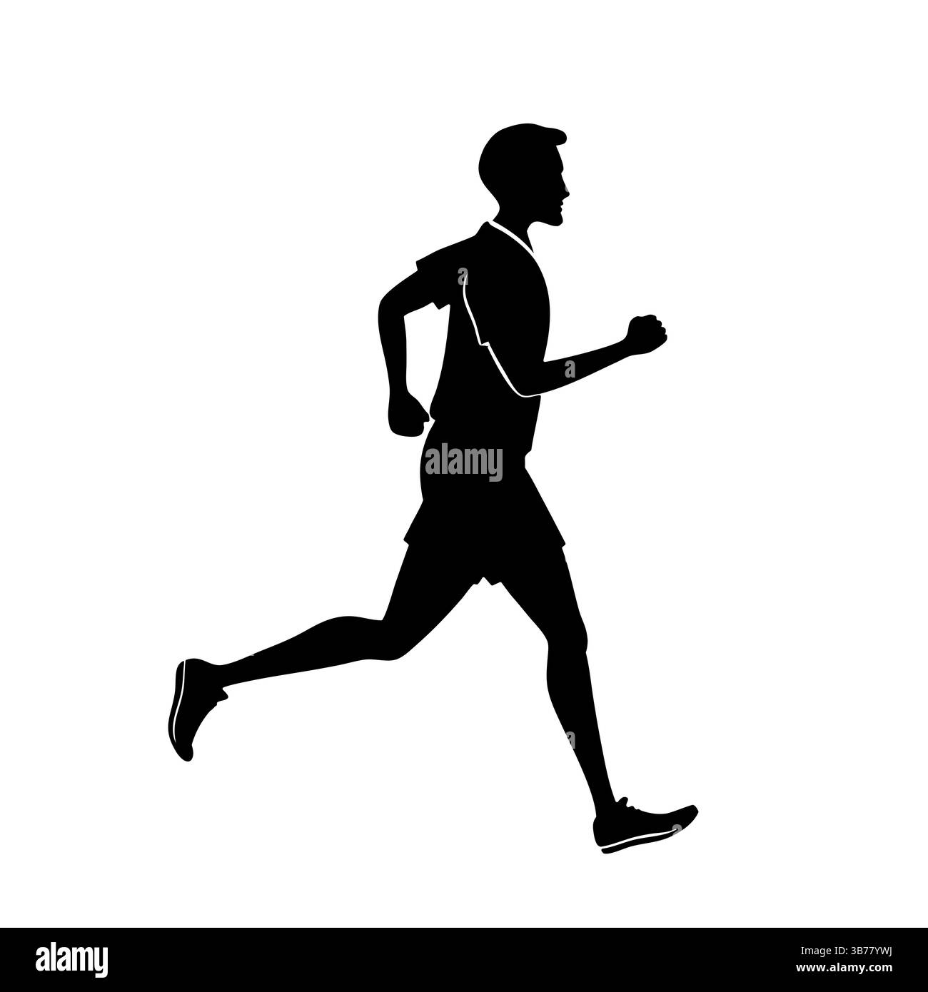 Silhouette de jeune homme caucasien courant midstride sur fond blanc Illustration de Vecteur