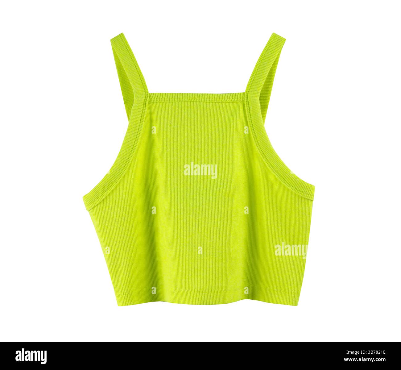 Haut jaune vert isolé sur blanc, vêtements féminins, vêtement de mode pour femmes, objet, personne. Vêtement tendance. Banque D'Images