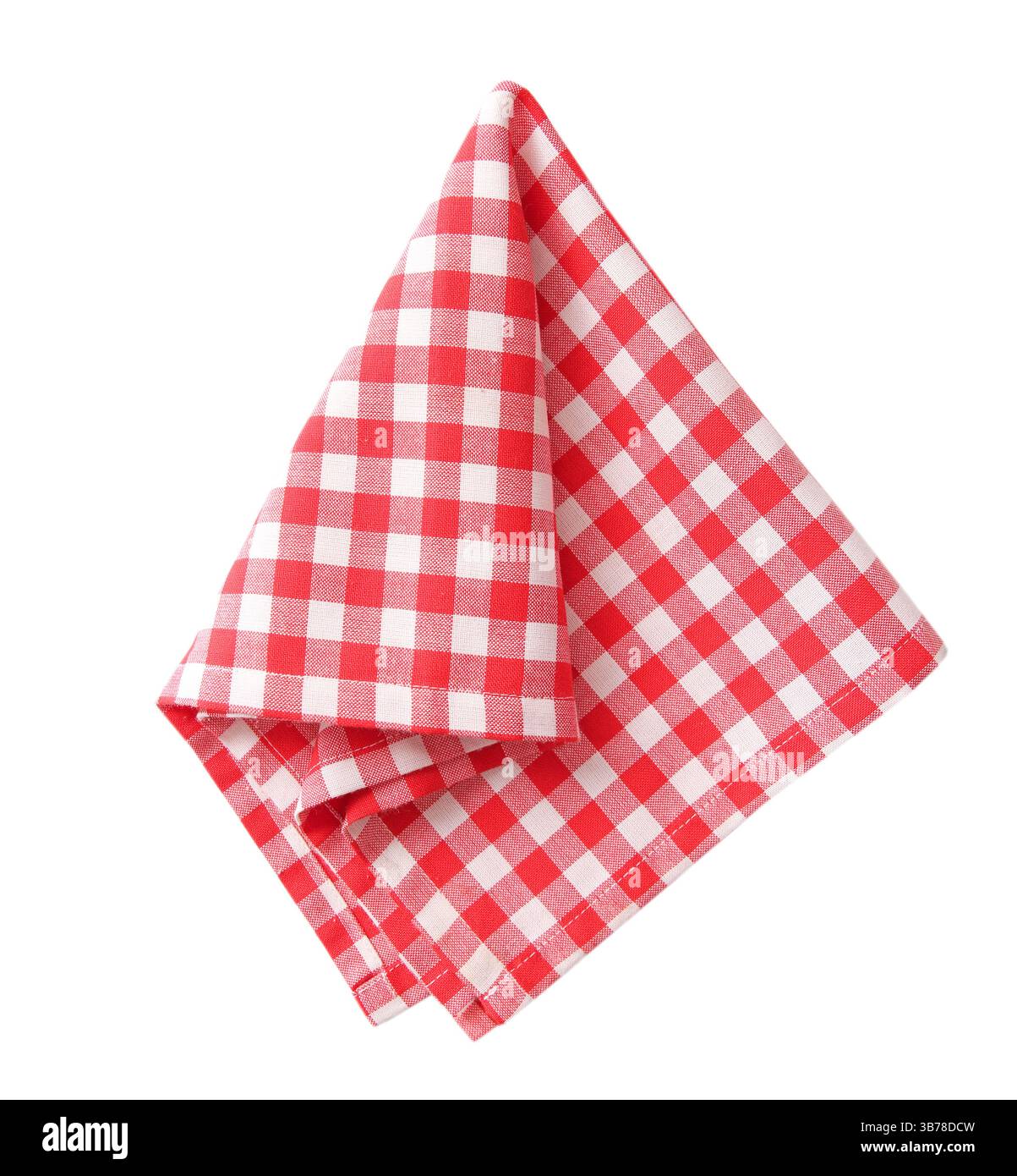 Tissu de pique-nique rouge isolé, serviette à carreaux pliée de cuisine. Banque D'Images