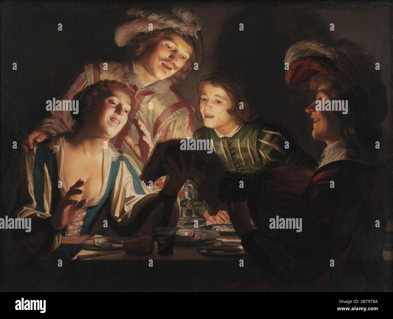 Groupe musical par Candlelight. Musée : Statens Museum for Kunst, Copenhague. AUTEUR : GERRIT VAN HONTHORST. Banque D'Images