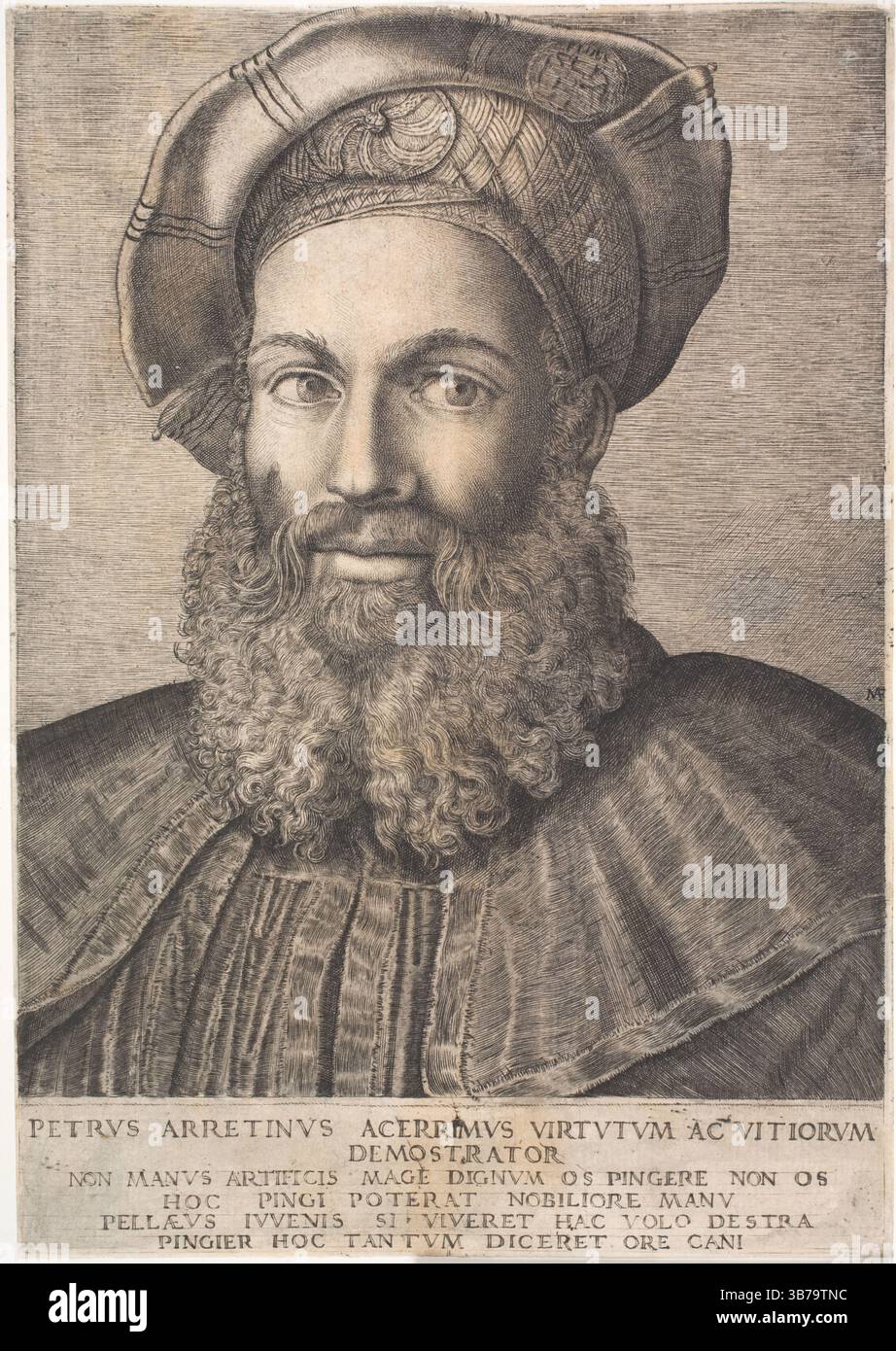 Portrait de Pietro Aretino. Musée : Statens Museum for Kunst, Copenhague. Auteur : MARCANTONIO RAIMONDI. Banque D'Images