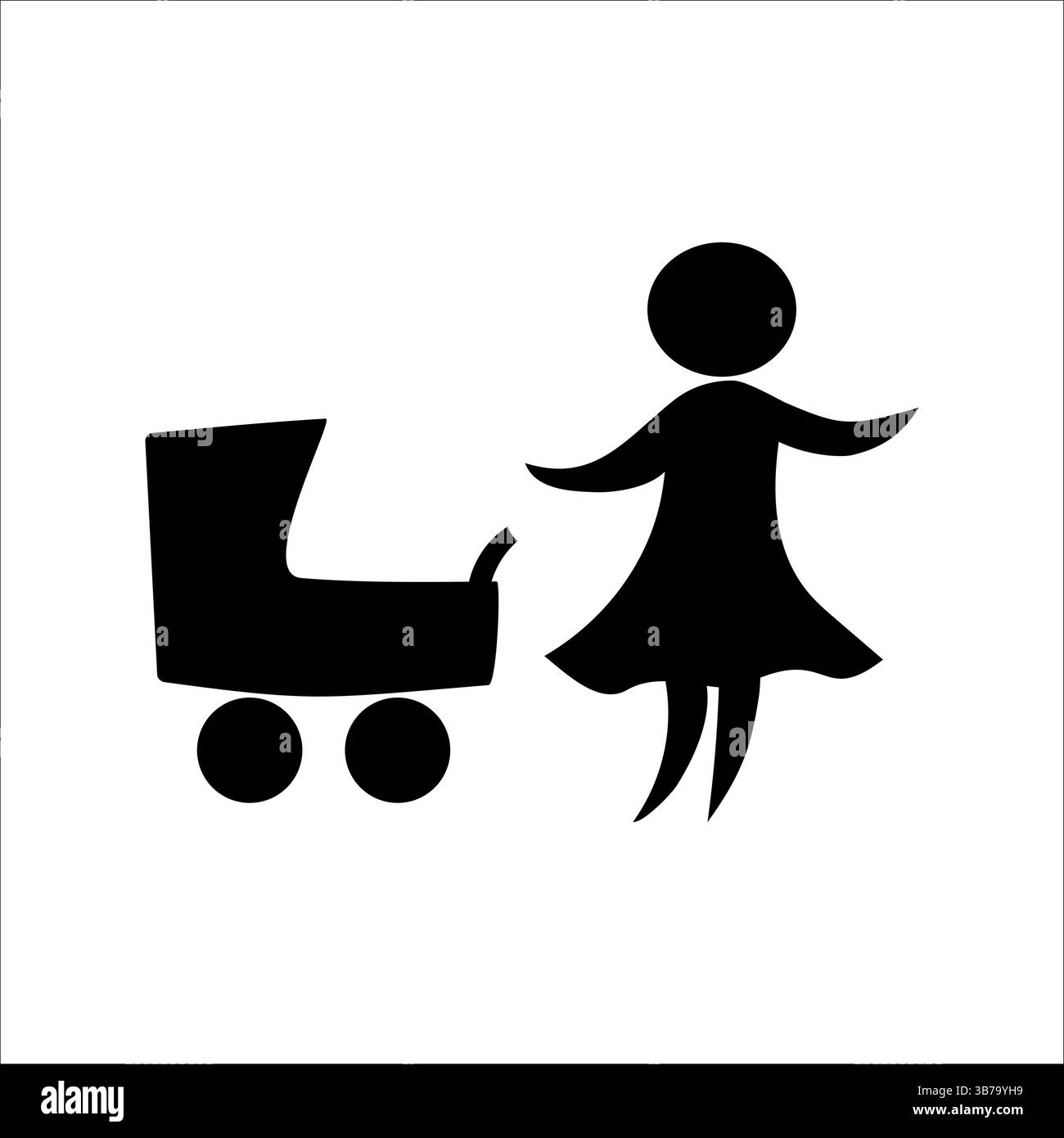 Icône poussette mère. Figurine de bébé femme. Symbole de marche de soins. Forme de famille de vecteurs. Illustration de Vecteur