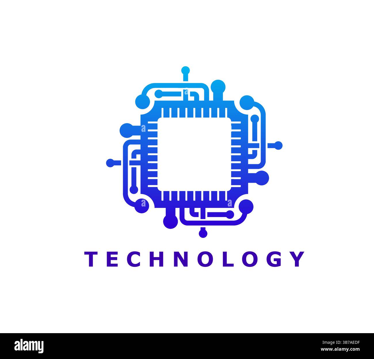 Puce d'ordinateur, icône ou symbole de science d'intelligence artificielle. Signe vectoriel de puce de technologie informatique, semi-conducteur ou icône de démarrage de logiciel. Electroni Illustration de Vecteur