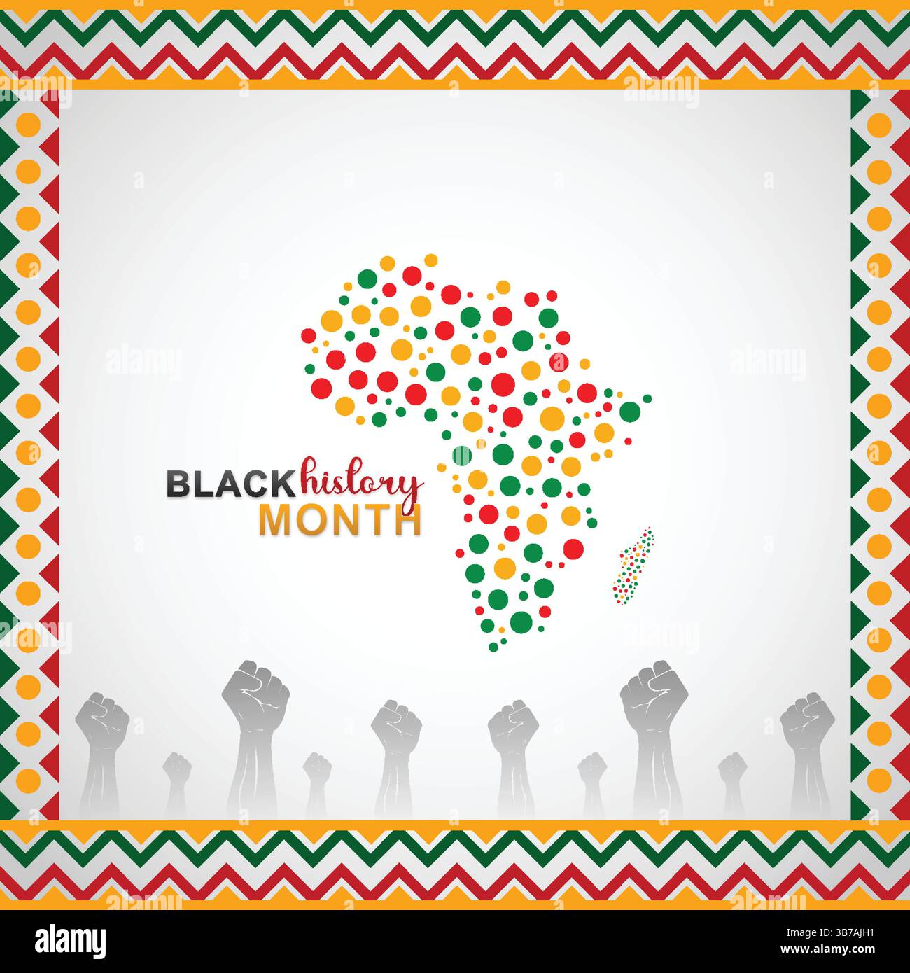 Mois de l'histoire des Noirs avec carte pointillée de l'Afrique et poings levés Illustration de Vecteur