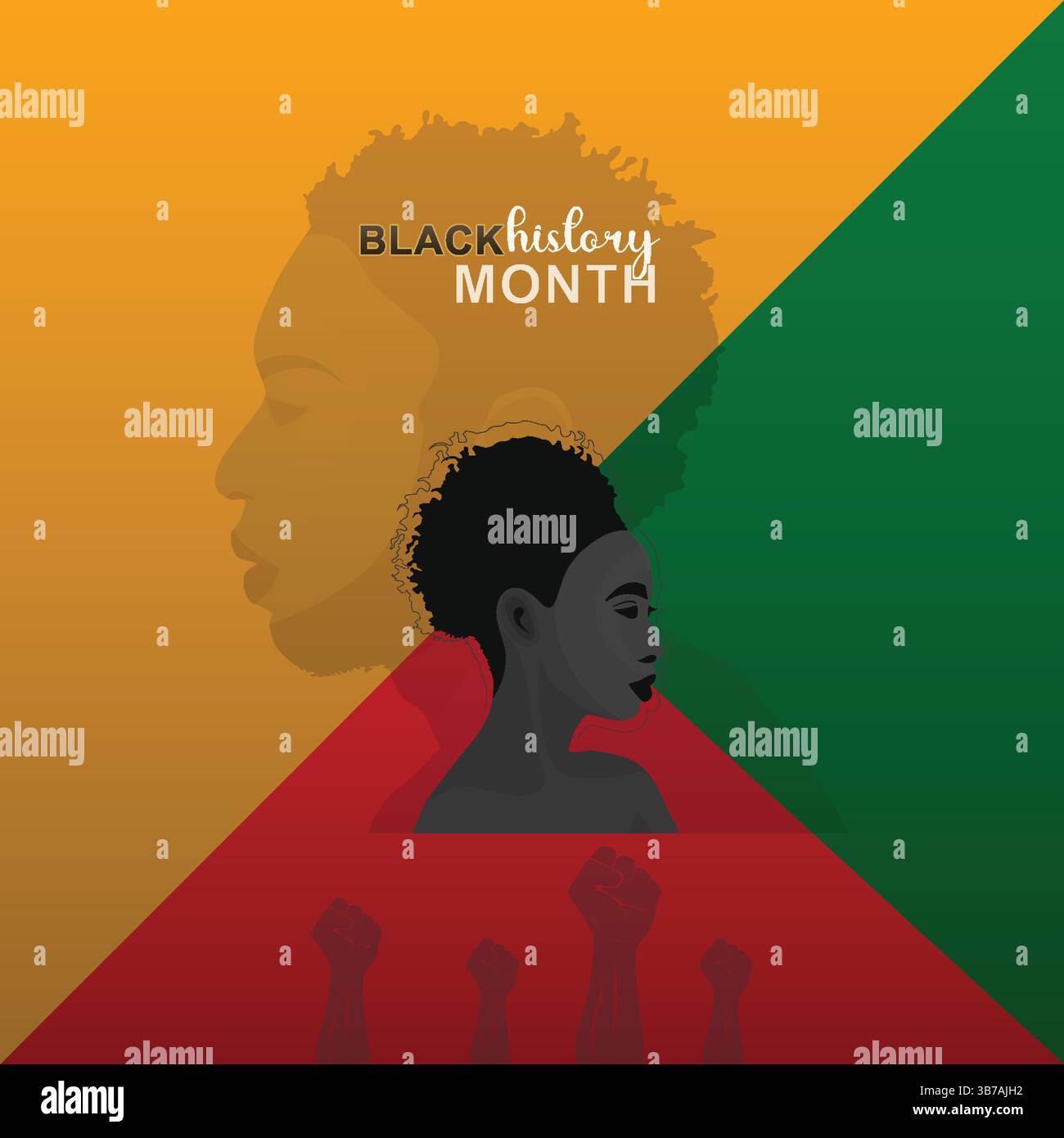 Mois de l'histoire des Noirs avec des profils d'homme et de femme et des couleurs panafricaines Illustration de Vecteur