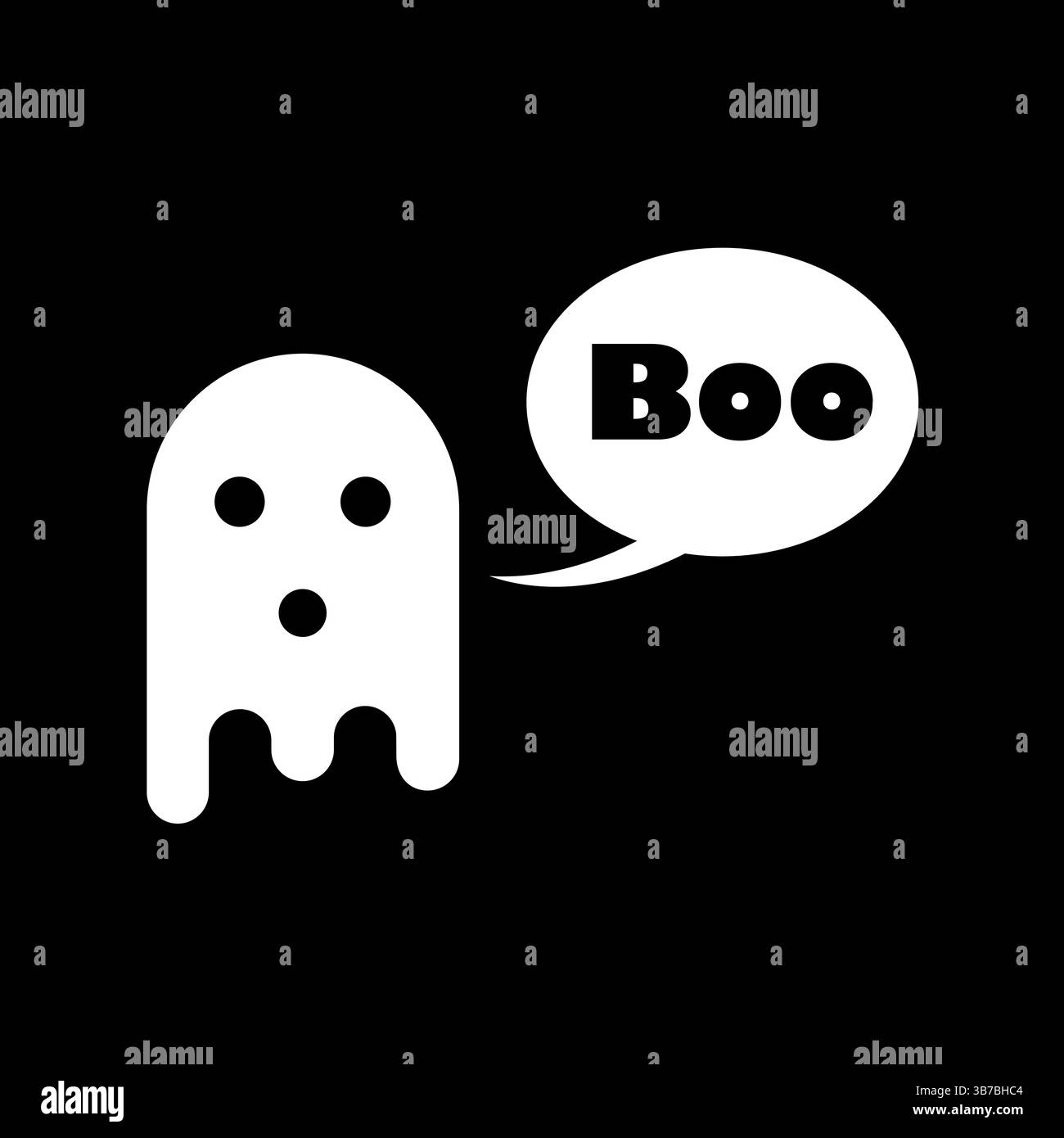 Fantôme blanc mignon avec bulle de parole de boo. Illustration de Vecteur