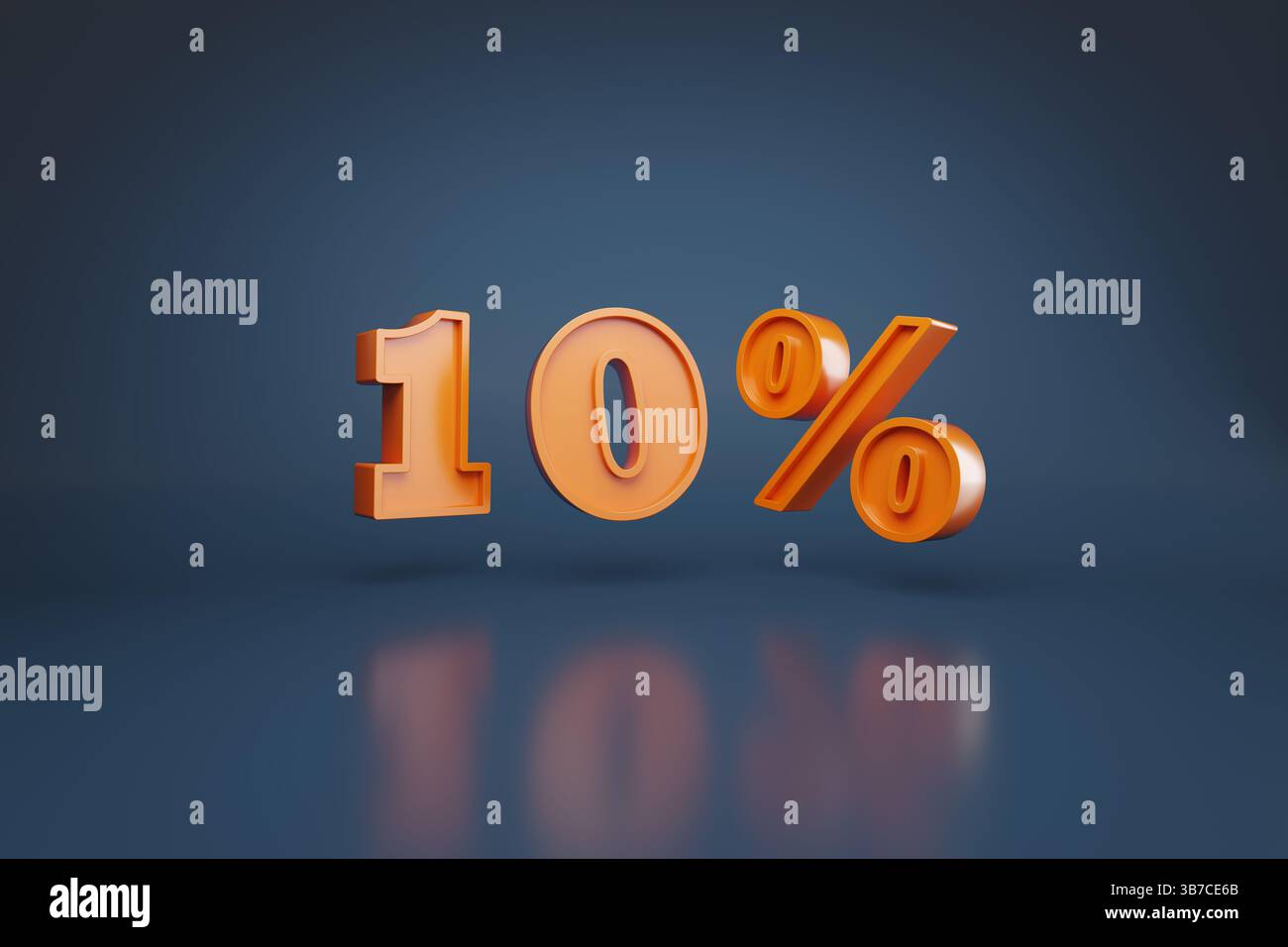 10 pour cent en trois dimensions sur fond bleu. Illustration 3D. Banque D'Images