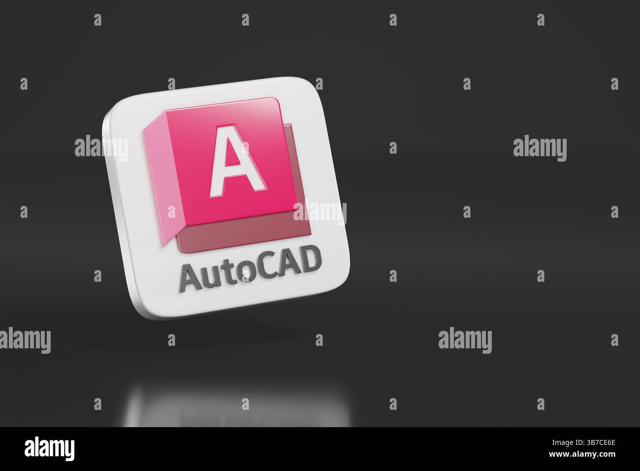 Buenos Aires, Argentine - 27 avril 2025 : logo AutoCAD en trois dimensions avec espace de copie. Illustration 3D. Banque D'Images