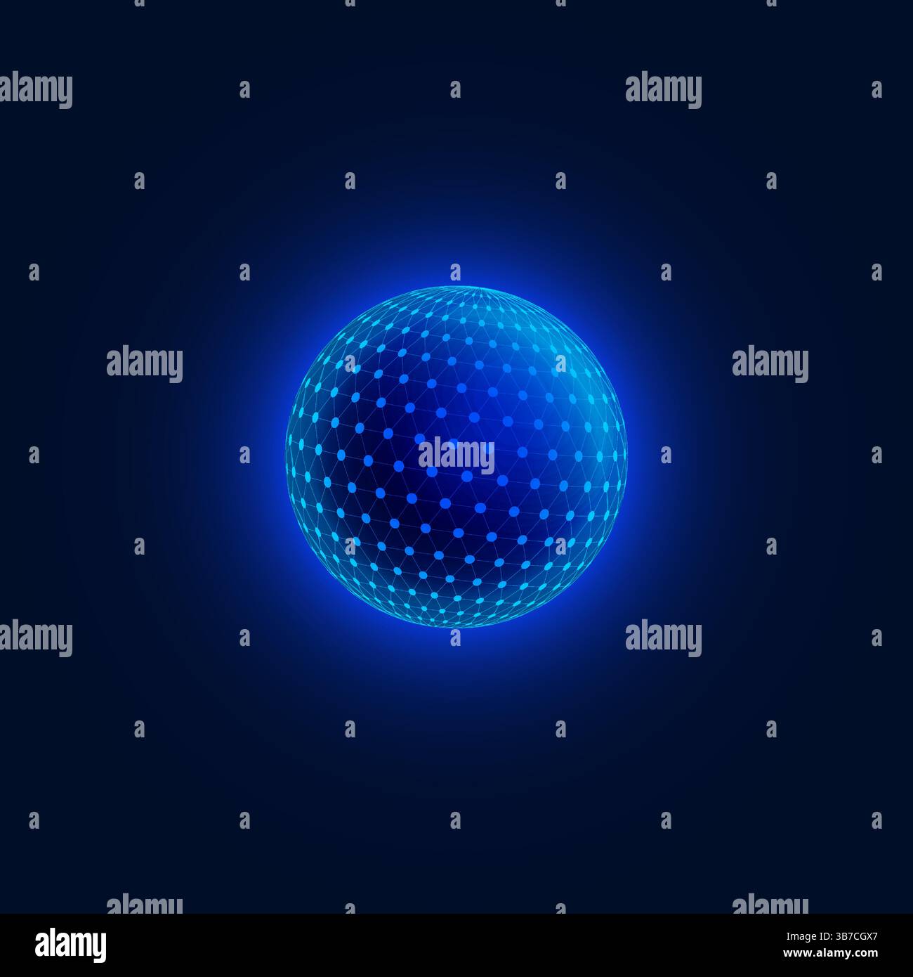 Sphère de bouclier de dôme protecteur de points connectés ensemble, boule 3D sur un fond bleu foncé de la technologie IA d'intelligence artificielle, protection Illustration de Vecteur