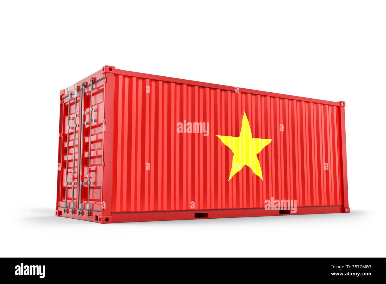 Conteneur de fret arborant le drapeau vietnamien, symbolisant l'importation, l'exportation et le commerce mondial. Rendu 3D. Banque D'Images