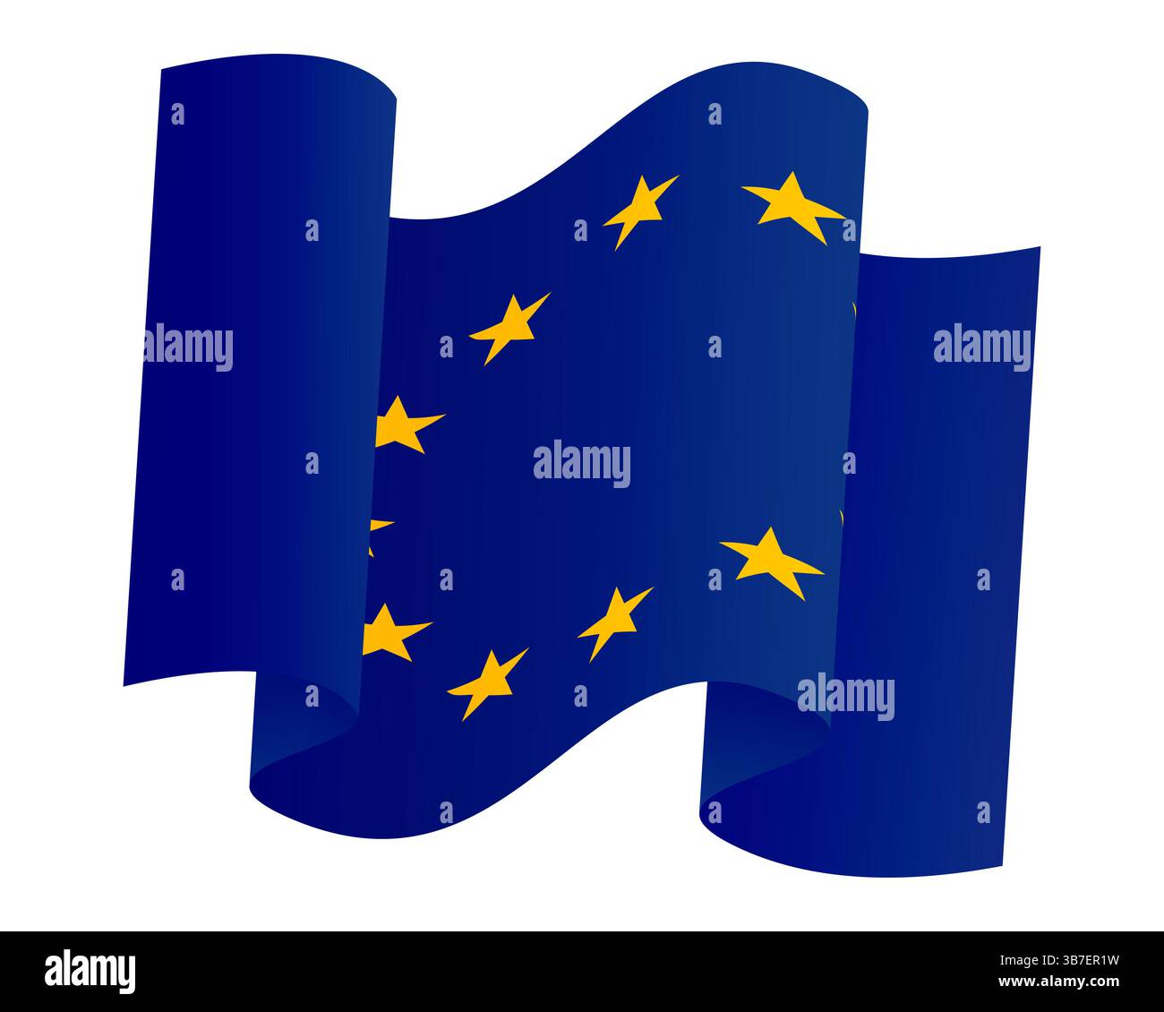 Drapeau de l'Union européenne en forme de ruban ondulant isolé sur fond blanc. Modèle vectoriel pour la célébration officielle ou la date commémorative. Emblème européen. Illustration de Vecteur