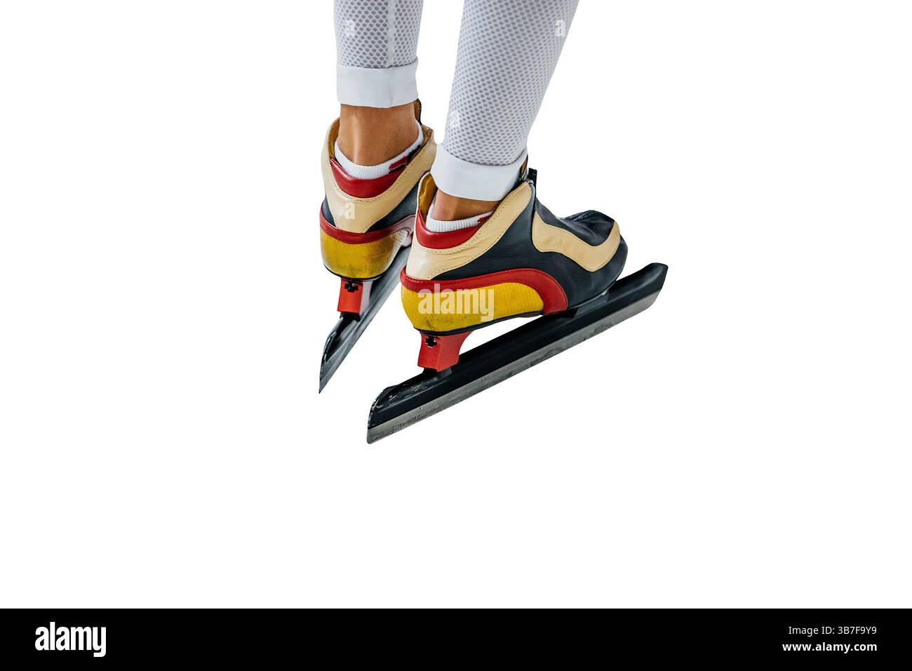 patineur de vitesse masculin jambes en costume de peau blanche, découpé sur fond blanc Banque D'Images patineur de vitesse masculin jambes en costume de peau blanche, découpé sur fond blanc Banque D'Images
