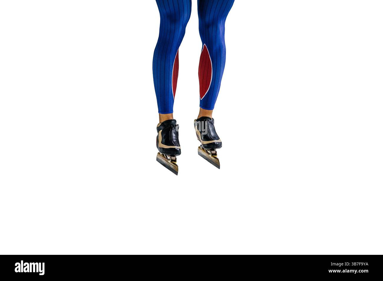 patineur de vitesse masculin jambes en costume de peau bleue, découpé sur fond blanc Banque D'Images patineur de vitesse masculin jambes en costume de peau bleue, découpé sur fond blanc Banque D'Images