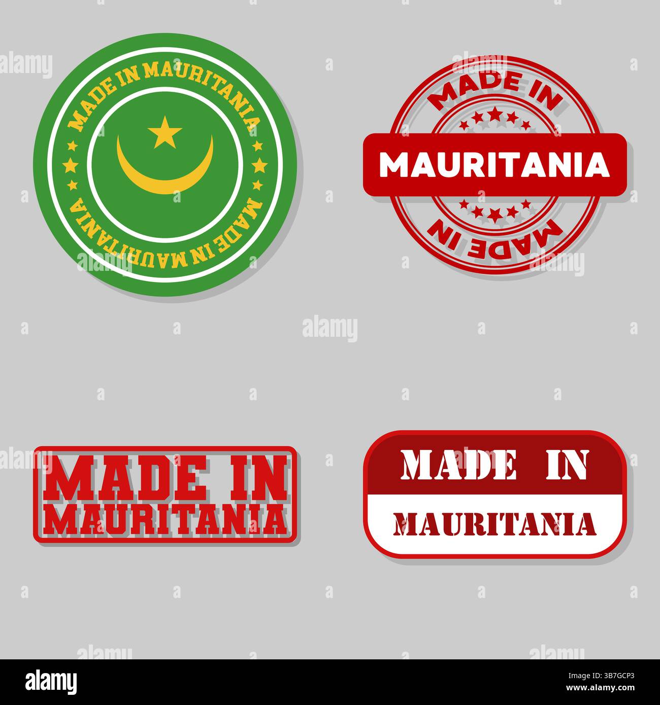 Série de 4 timbres avec drapeau fabriqués en Mauritanie Illustration de Vecteur