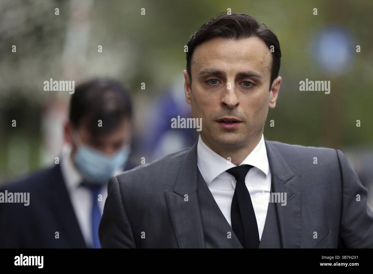 Sofia, Bulgarie: 27 avril 2021: L'ancien footballeur professionnel bulgare Dimitar Berbatov quitte une conférence de presse à laquelle il a annoncé qu'il wou Banque D'Images