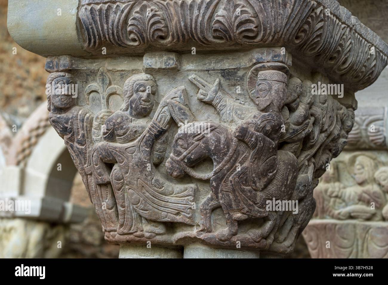 Entrée de Jésus à Jérusalem, cloître roman, monastère royal de San Juan de la Pena, Botaya, Huesca, Aragon, Espagne, Europe Banque D'Images