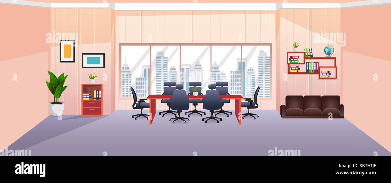 Illustration de la conception moderne de la disposition intérieure de bureau d'affaires aucune personne cotravaillant l'espace de travail Illustration de Vecteur