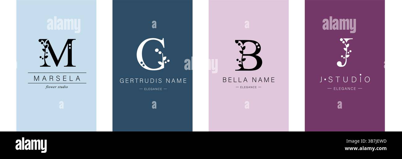 Logo M, G, lettre majuscule B, J. Monogram of Botanical minimalist, initiale. Illustration de Vecteur