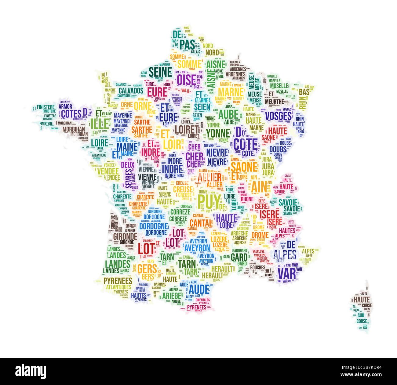 Nuage de mots de la région France. Forme campagnarde. France illustration colorée. Nuage de collage de noms de région. Illustration vectorielle. Illustration de Vecteur