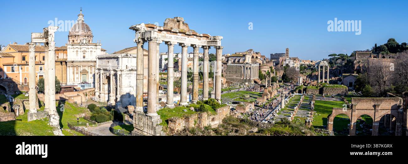 Rome Forum Romanum panorama ancienne ville historique ruines de temple en Italie Banque D'Images