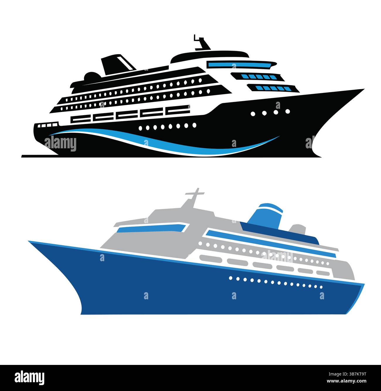 Icônes vectorielles de bateau de croisière dans les tons noir et bleu, illustration de bateau de croisière Illustration de Vecteur