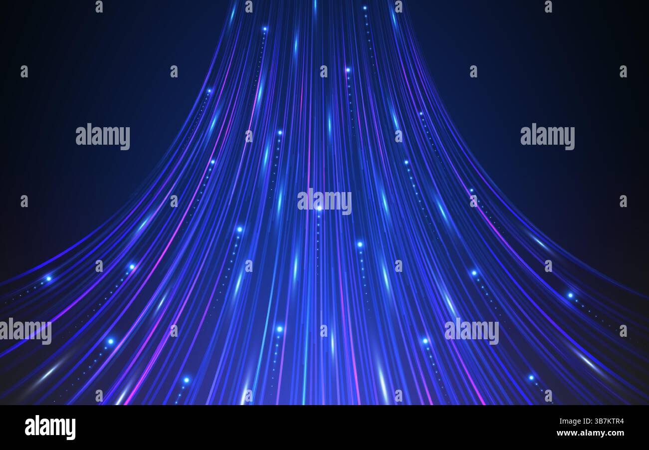 Fond de flux de données avec lignes bleues et violettes brillantes sur dégradé sombre. Visualisation Big Data. Effet technologique futuriste à grande vitesse. Vecteur Illu Illustration de Vecteur