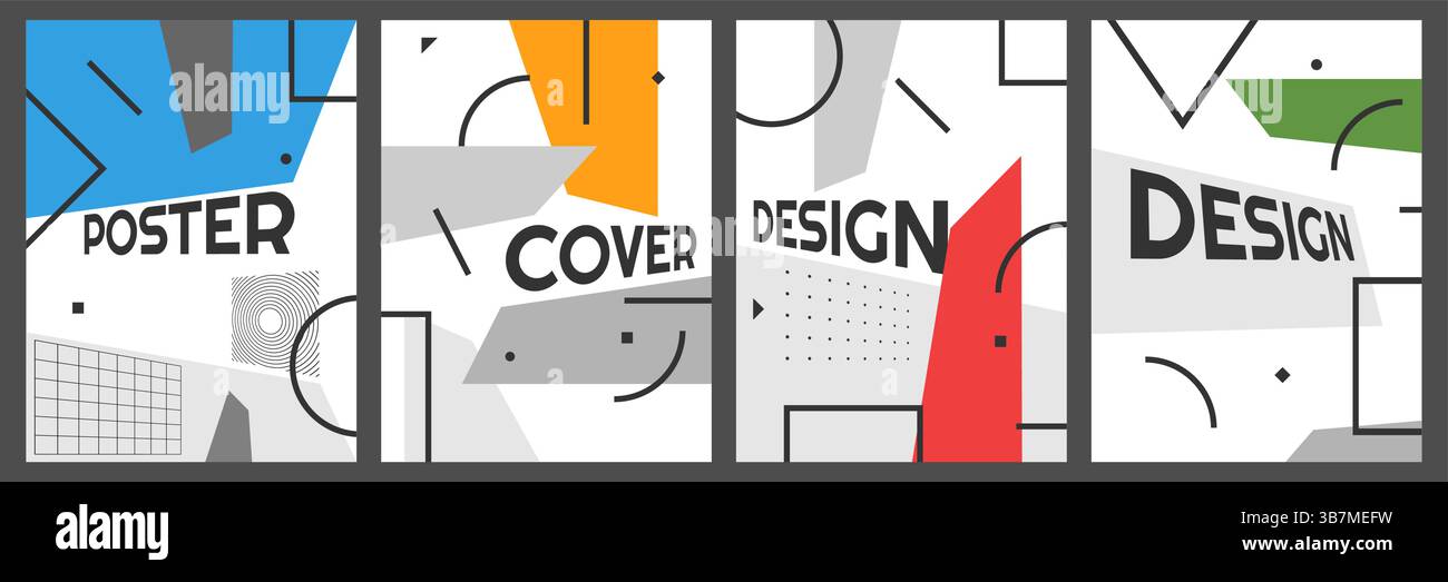 Jeu de cartes de brochure vectorielle. Composition de formes géométriques. Modèle de conception dynamique abstrait plat du milieu du siècle de flyer, magazine, couverture de livre, bannière Illustration de Vecteur