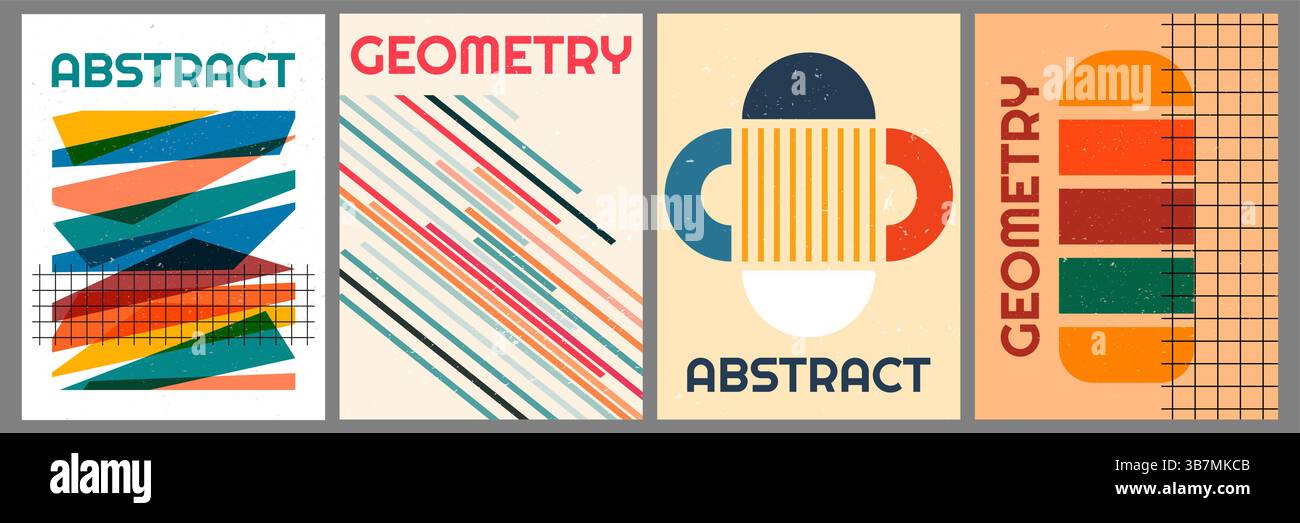 Illustration vectorielle. Composition géométrique de formes simples. Style dynamique abstrait plat du milieu du siècle. Éléments de conception de flyer, magazine, couverture de livre Illustration de Vecteur
