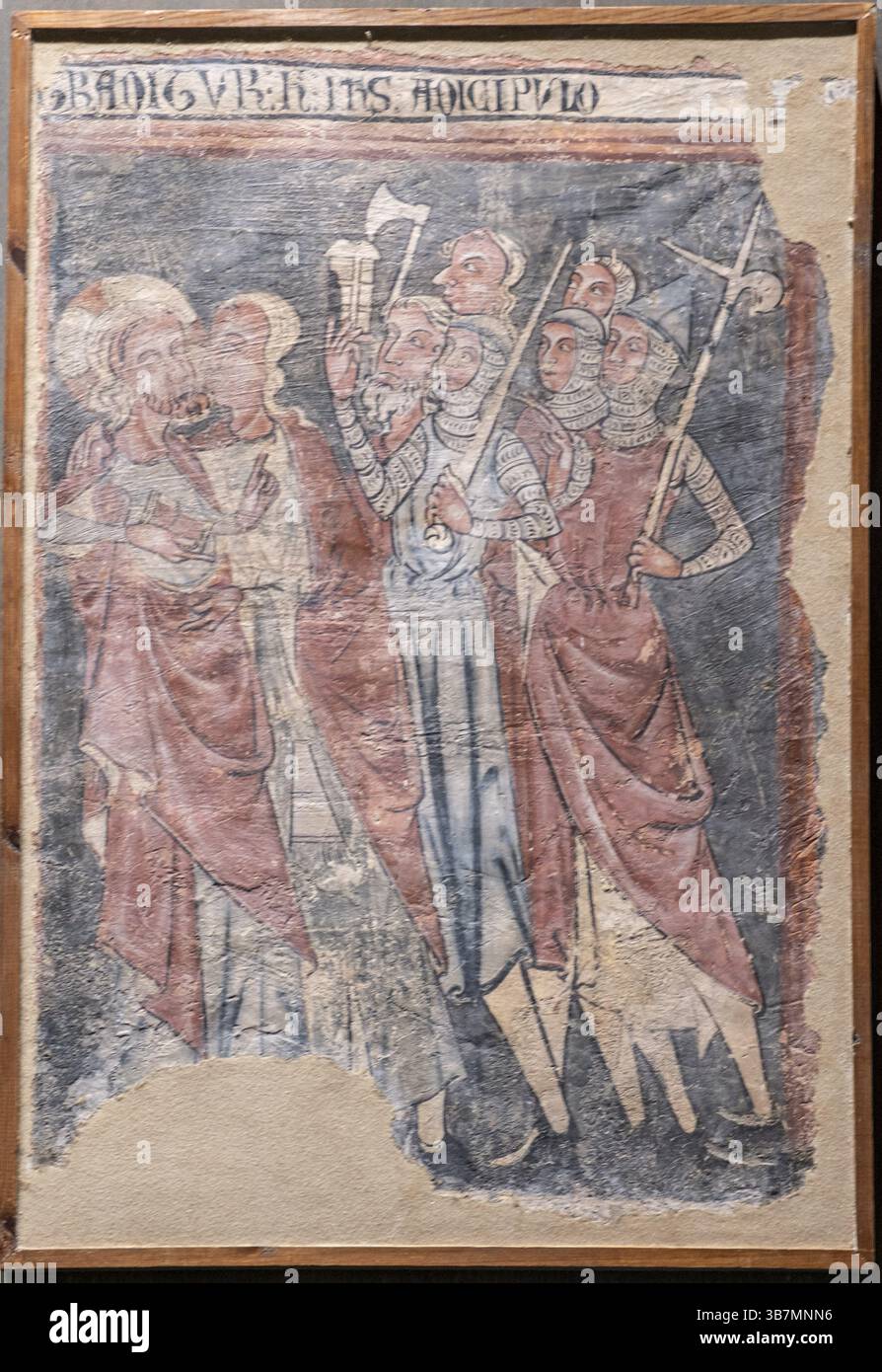 Le baiser de Judas, peintures murales du XIVe siècle d'Urries, déchirées en fresque et transférées sur toile, viennent de l'église de San Esteban de Urries, Dioces Banque D'Images
