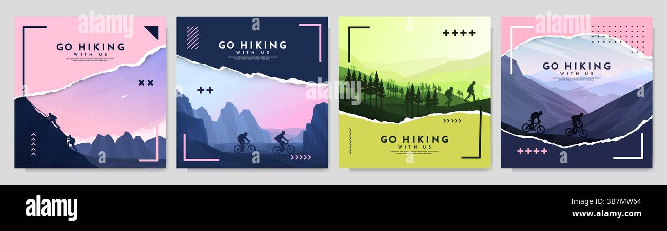 arbres, grimper, haut, montagne, vue, escalade, voyageur, groupe, ciel, amis, aventure, panorama, fond, silhouette, chien, mâle, forêt, sunris Illustration de Vecteur