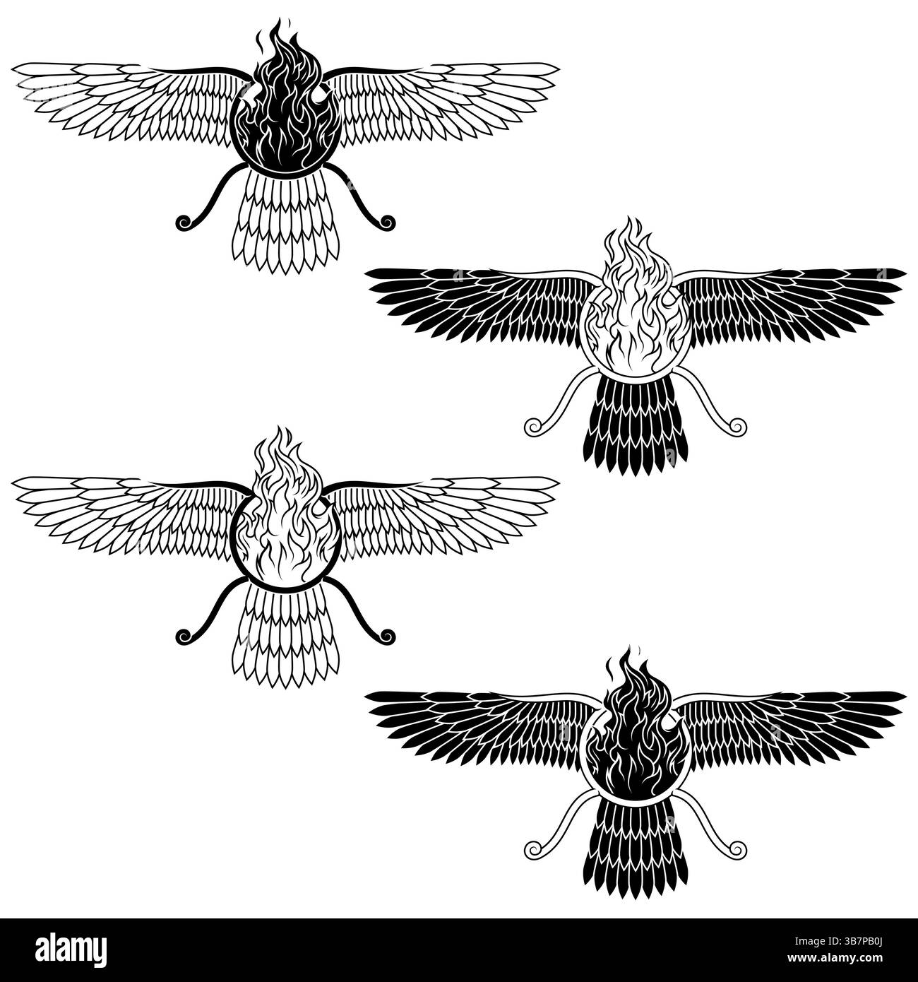 Conception vectorielle du symbole Faravahar, symbole de la religion zoroastrienne, disque ailé avec feu brûlant, temple de feu zoroastrien Illustration de Vecteur