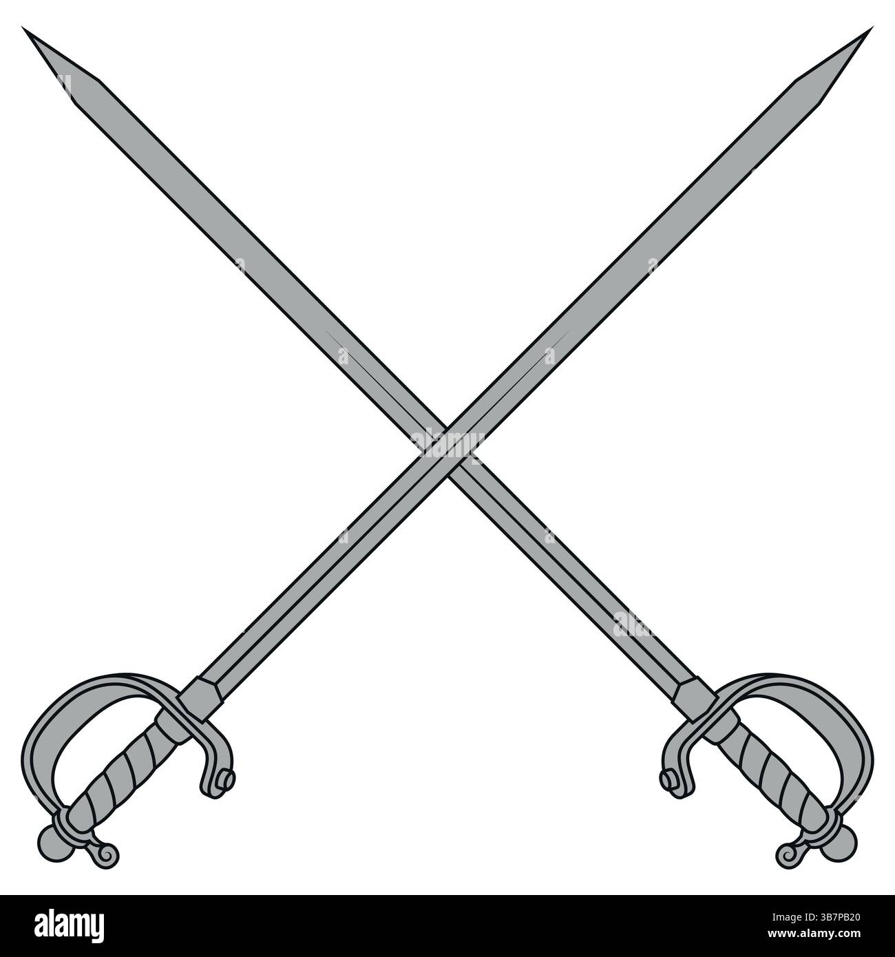 Épées espagnoles croisées, épées utilisées dans la pratique de l'escrime, épées de rapière espagnoles avec poignée d'arc Illustration de Vecteur