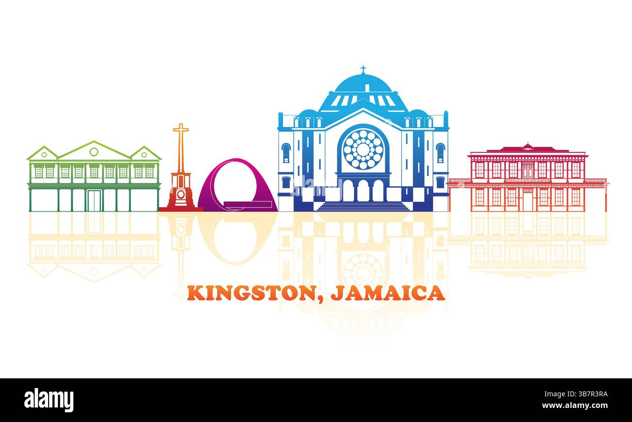 Panorama coloré Skyline de la ville de Kingston, Jamaïque - illustration vectorielle Illustration de Vecteur