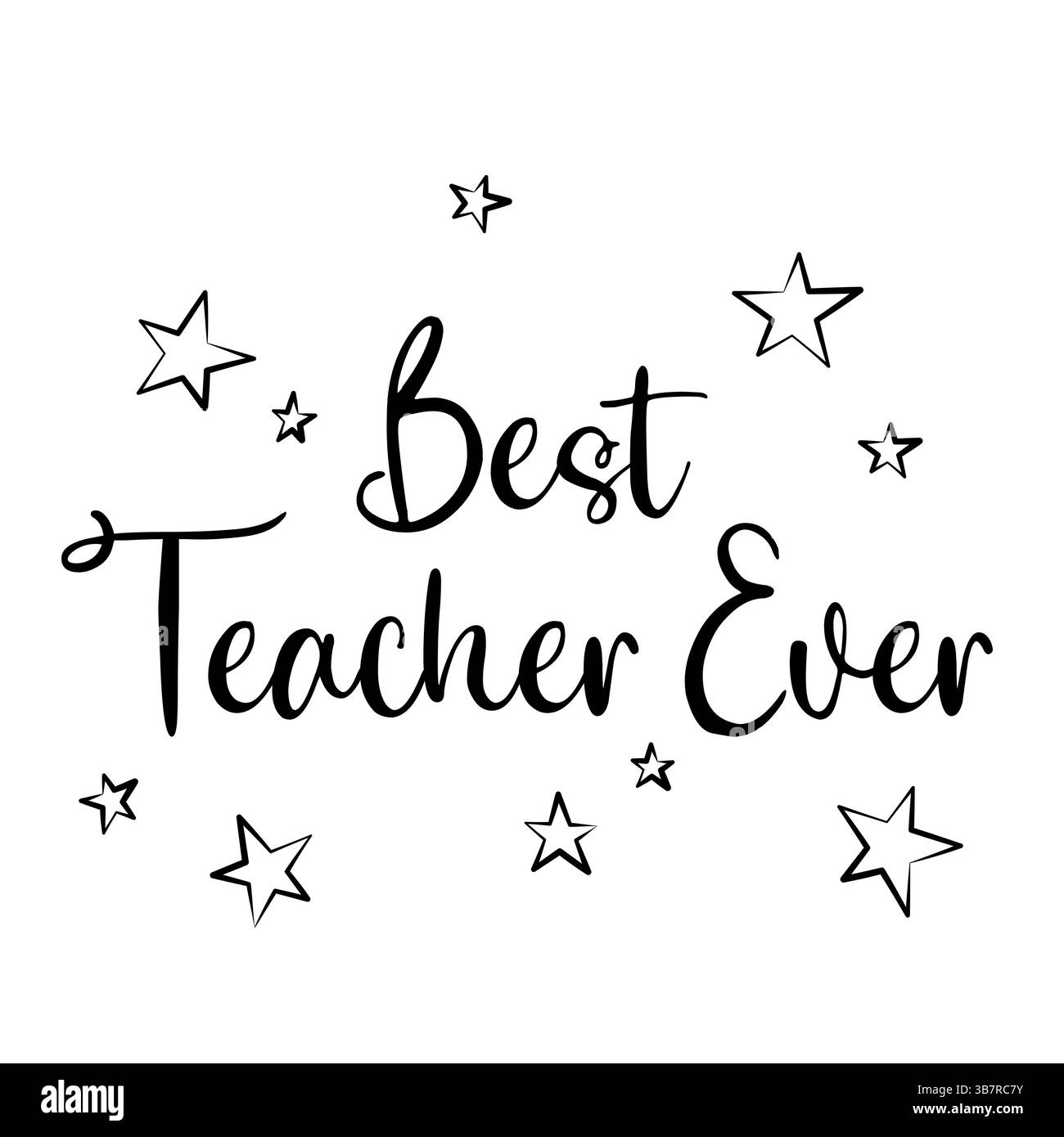 Meilleur professeur jamais texte, mots, phrase. Impression d'appréciation, cadeau étudiant pour les enseignants. Illustration vectorielle noir et blanc de l'école élémentaire. Mignon desi Illustration de Vecteur