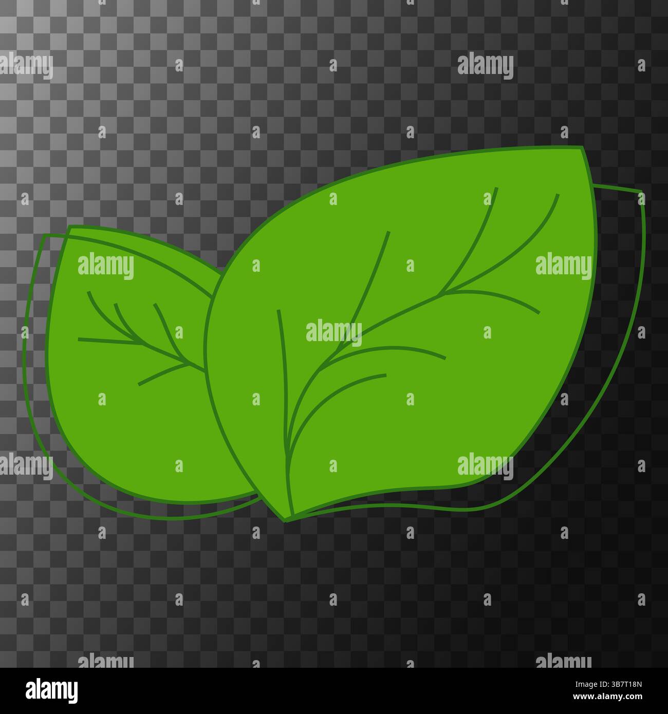 Deux feuilles vertes. Forme de contour en gras. Graphique de plante vectorielle. Vérificateur transparent foncé. Illustration de Vecteur