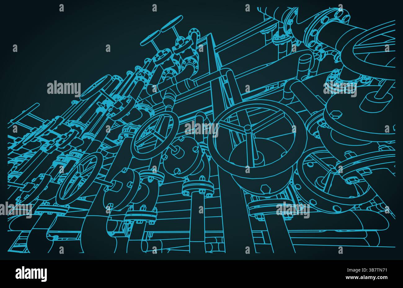 Illustration vectorielle stylisée de vannes et de tuyaux industriels en gros plan Illustration de Vecteur