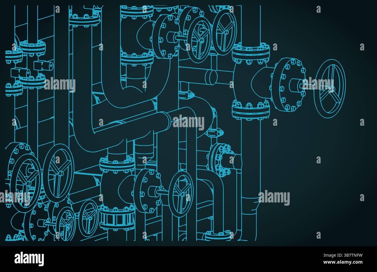 Illustration vectorielle stylisée de vannes et de tuyaux industriels en gros plan Illustration de Vecteur