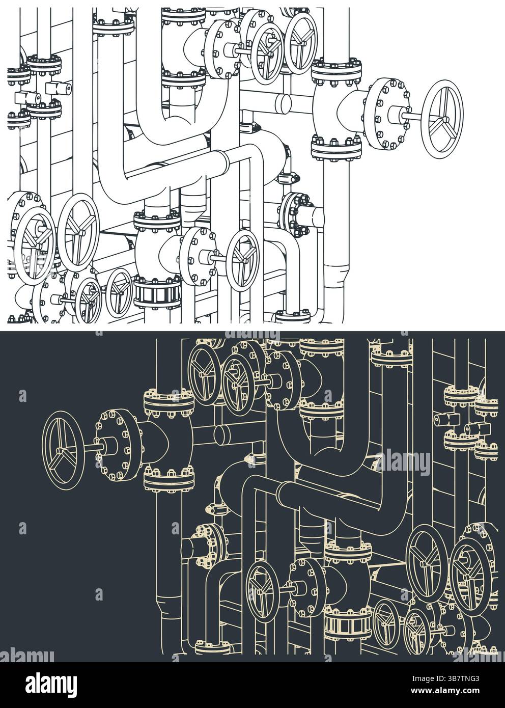 Illustrations vectorielles stylisées de vannes et de tuyaux industriels en gros plan Illustration de Vecteur