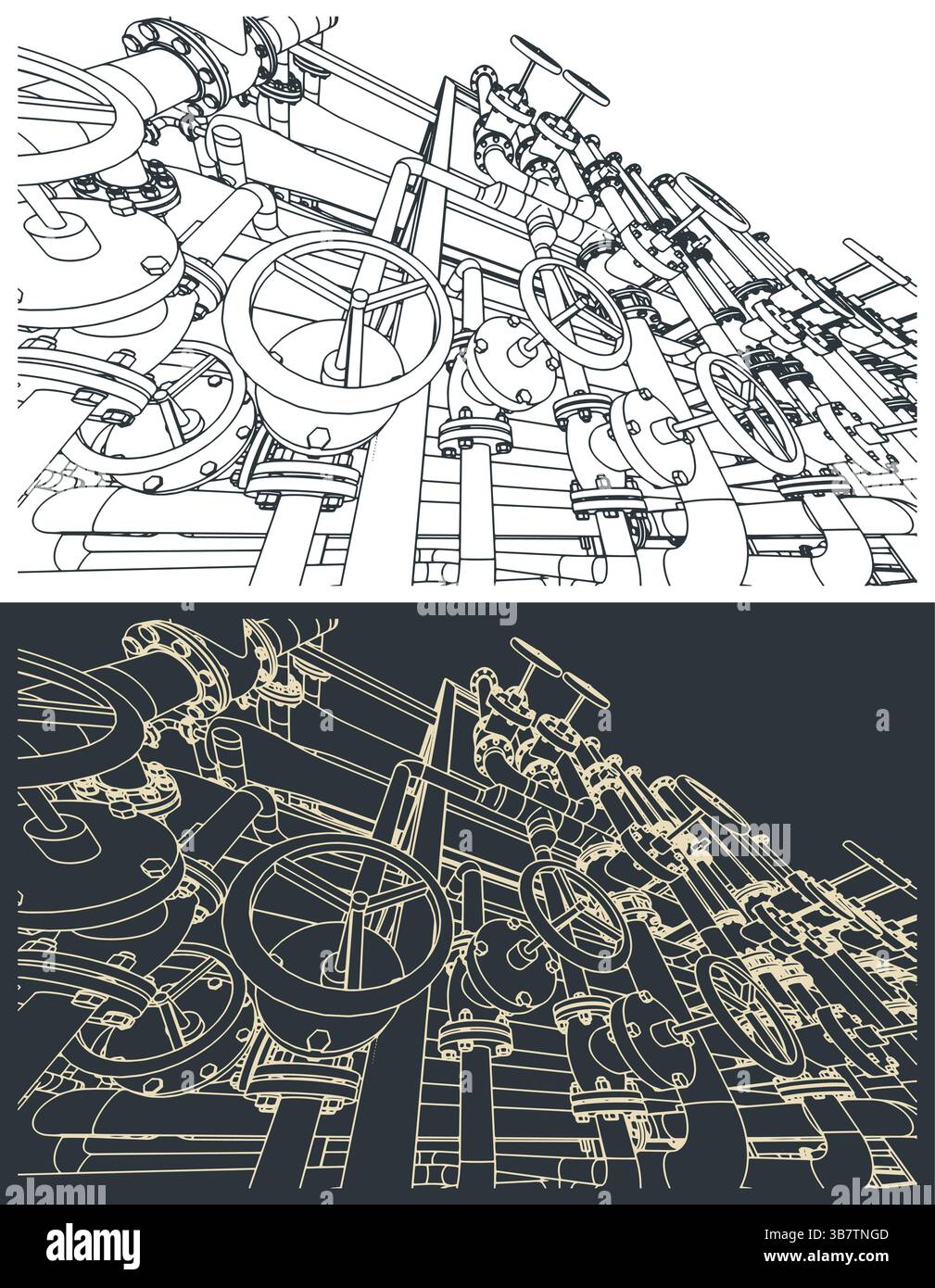 Illustrations vectorielles stylisées de vannes et de tuyaux industriels en gros plan Illustration de Vecteur