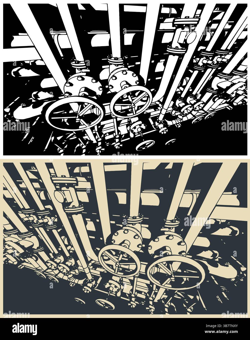 Illustrations vectorielles stylisées de vannes et de tuyaux industriels en gros plan Illustration de Vecteur